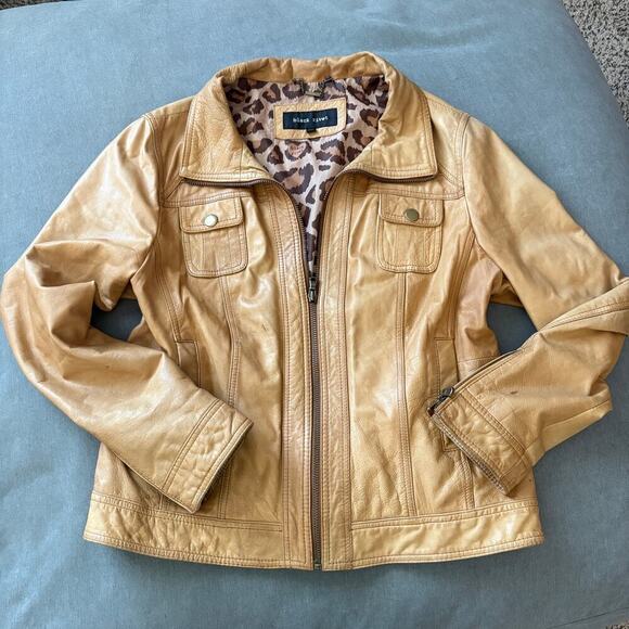 Black Rivet Jackets & Blazers - Leather Moto Jacket Black Rivet Cognac Leopard Lining M (marks) coastalcowgirl